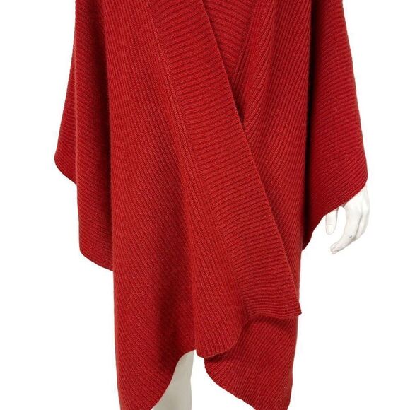 NWT Maison de Papillon Red Pure Cashmere Heavy Knit Rib Knit Cape Womens Size S - Picture 2 of 11